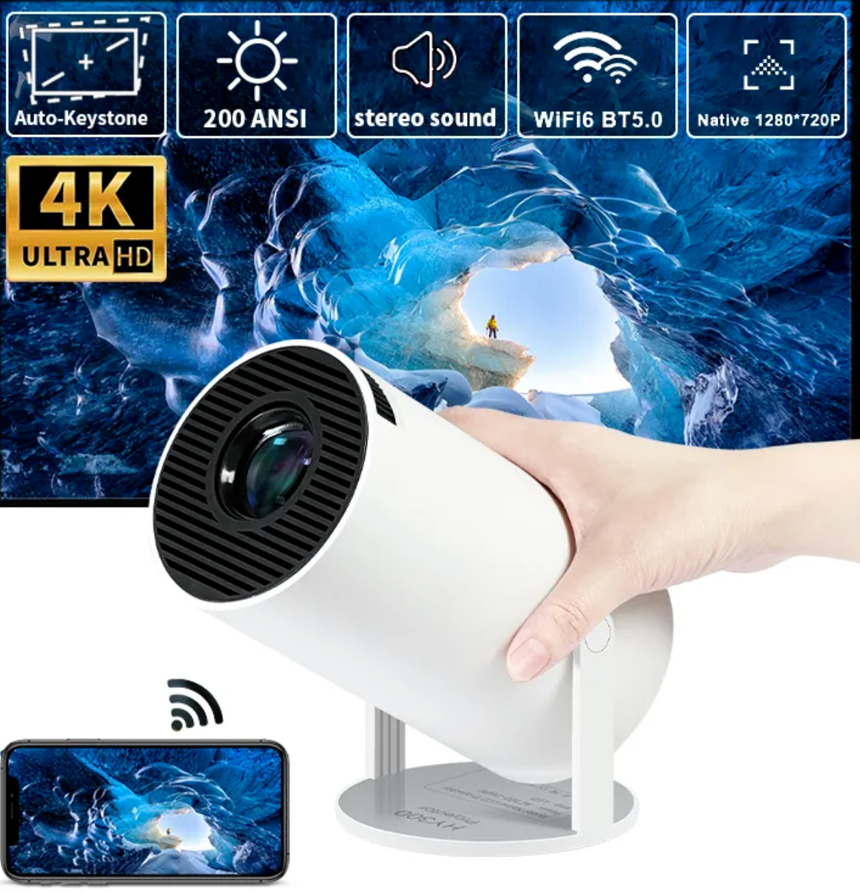 Magcubic Projector HY300 WiFi6 200ANSI Android11.0 4K Allwinner h713  130screen BT5.0 1280*720P Home Theater Outdoor portable